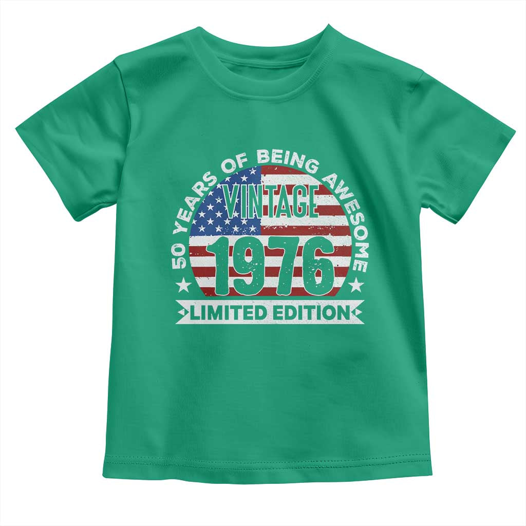 50th Birthday Toddler T Shirt Vintage 1976 50 Year Old Birthday American Flag TS10 Irish Green Print Your Wear