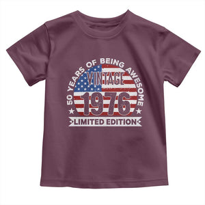 50th Birthday Toddler T Shirt Vintage 1976 50 Year Old Birthday American Flag TS10 Maroon Print Your Wear