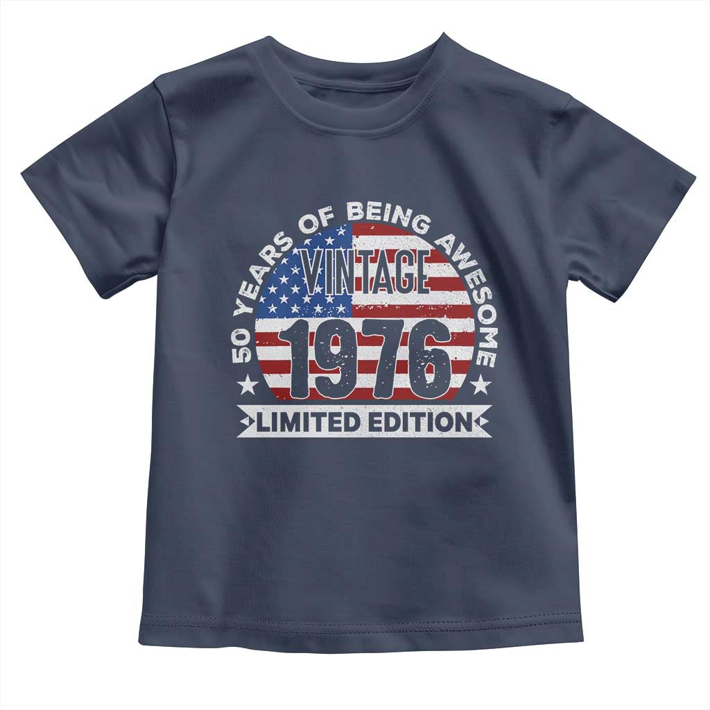 50th Birthday Toddler T Shirt Vintage 1976 50 Year Old Birthday American Flag TS10 Navy Print Your Wear