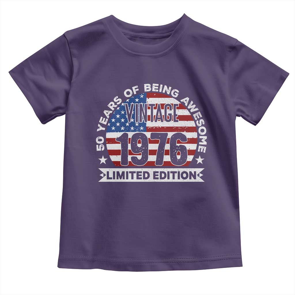 50th Birthday Toddler T Shirt Vintage 1976 50 Year Old Birthday American Flag TS10 Purple Print Your Wear