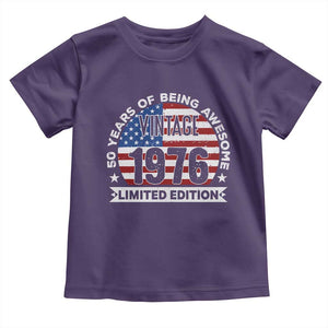 50th Birthday Toddler T Shirt Vintage 1976 50 Year Old Birthday American Flag TS10 Purple Print Your Wear