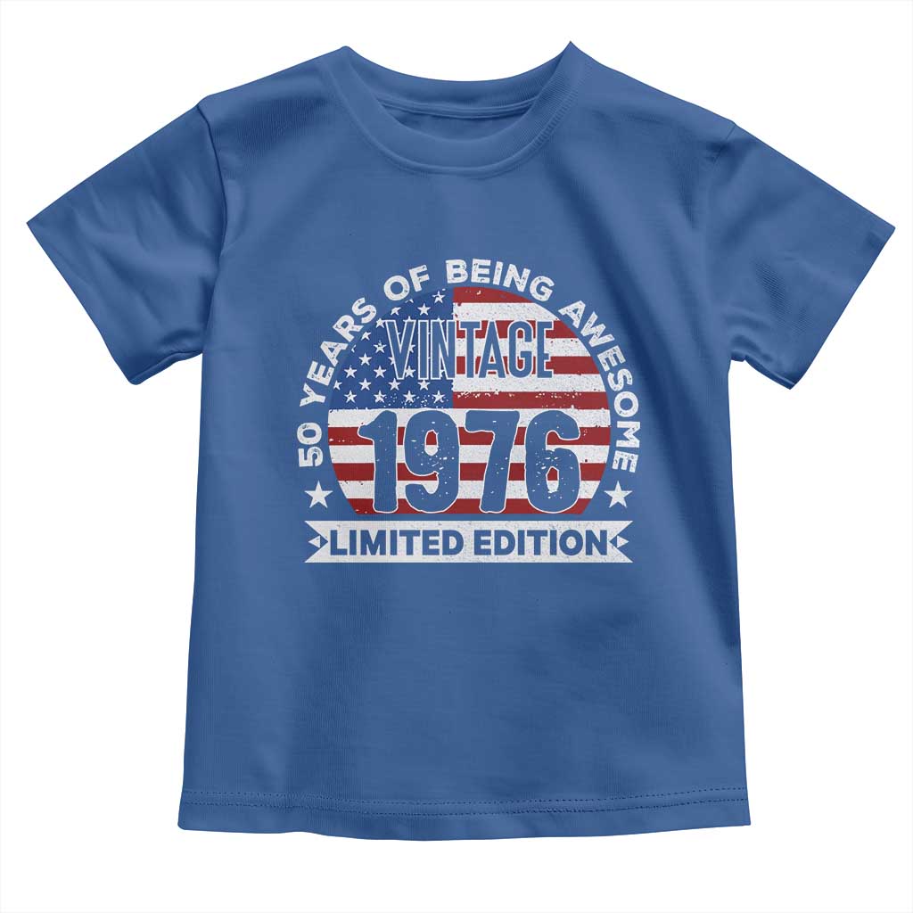 50th Birthday Toddler T Shirt Vintage 1976 50 Year Old Birthday American Flag TS10 Royal Blue Print Your Wear