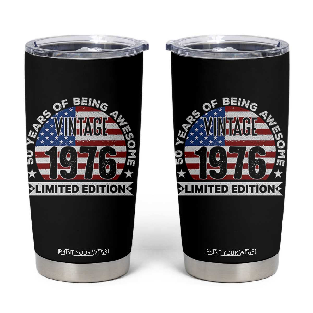 50th Birthday Tumbler Cup Vintage 1976 50 Year Old Birthday American Flag TS10 Black Print Your Wear