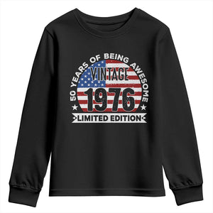 50th Birthday Youth Sweatshirt Vintage 1976 50 Year Old Birthday American Flag TS10 Black Print Your Wear