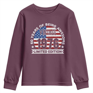 50th Birthday Youth Sweatshirt Vintage 1976 50 Year Old Birthday American Flag TS10 Maroon Print Your Wear