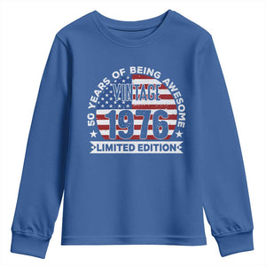 50th Birthday Youth Sweatshirt Vintage 1976 50 Year Old Birthday American Flag TS10 Royal Blue Print Your Wear