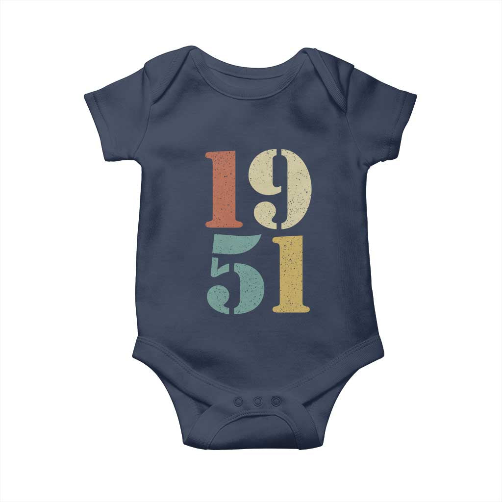 75th Birthday Baby Onesie Classic Retro 1951 70 Year Old Gifts TS10 Navy Print Your Wear