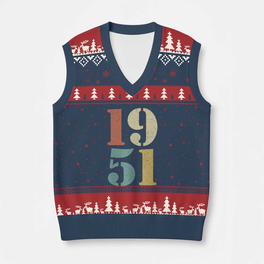 75th Birthday V-Neck Knit Sweater Vest Classic Retro 1951 70 Year Old Gifts TS10 Navy Red Print Your Wear