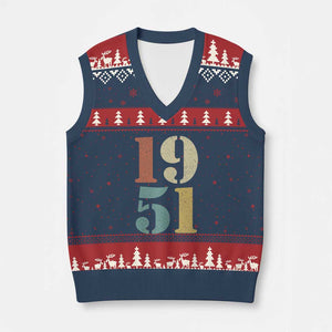 75th Birthday V-Neck Knit Sweater Vest Classic Retro 1951 70 Year Old Gifts TS10 Navy Red Print Your Wear