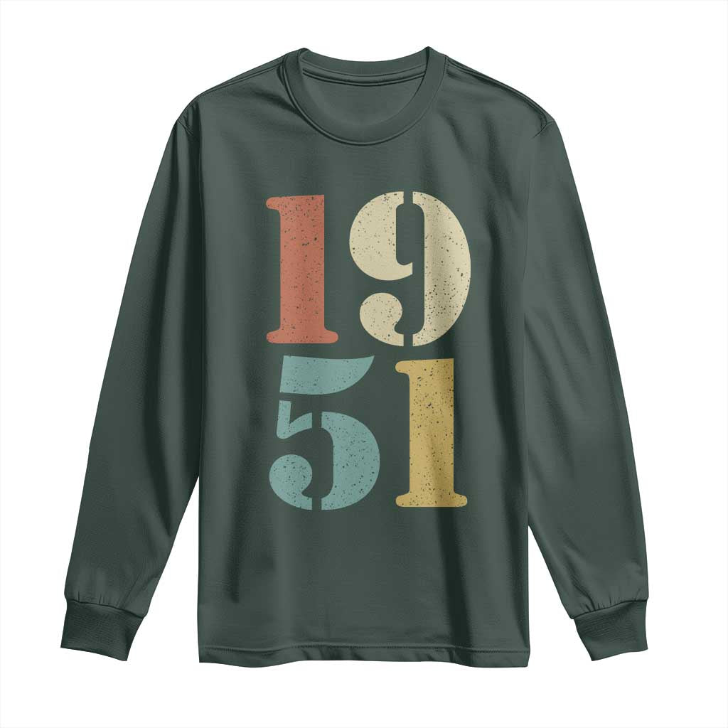75th Birthday Long Sleeve Shirt Classic Retro 1951 70 Year Old Gifts TS10 Dark Forest Green Print Your Wear