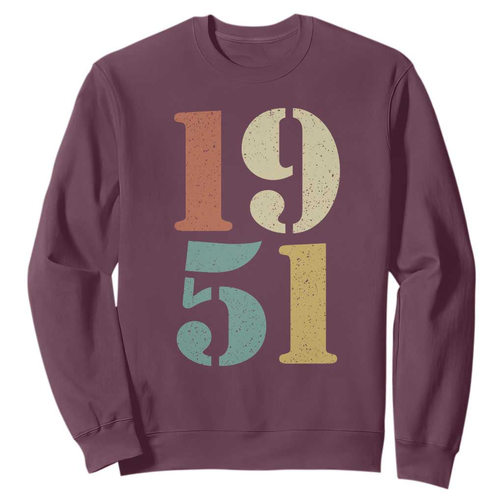 75th Birthday Sweatshirt Classic Retro 1951 70 Year Old Gifts TS10 Maroon Print Your Wear