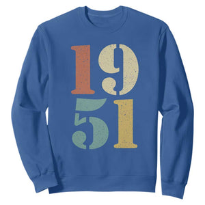75th Birthday Sweatshirt Classic Retro 1951 70 Year Old Gifts TS10 Royal Blue Print Your Wear