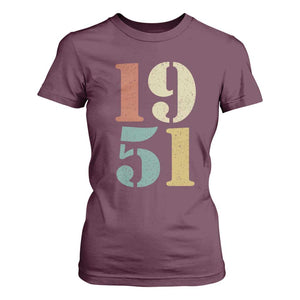 75th Birthday T Shirt For Women Classic Retro 1951 70 Year Old Gifts TS10 Maroon Print Your Wear