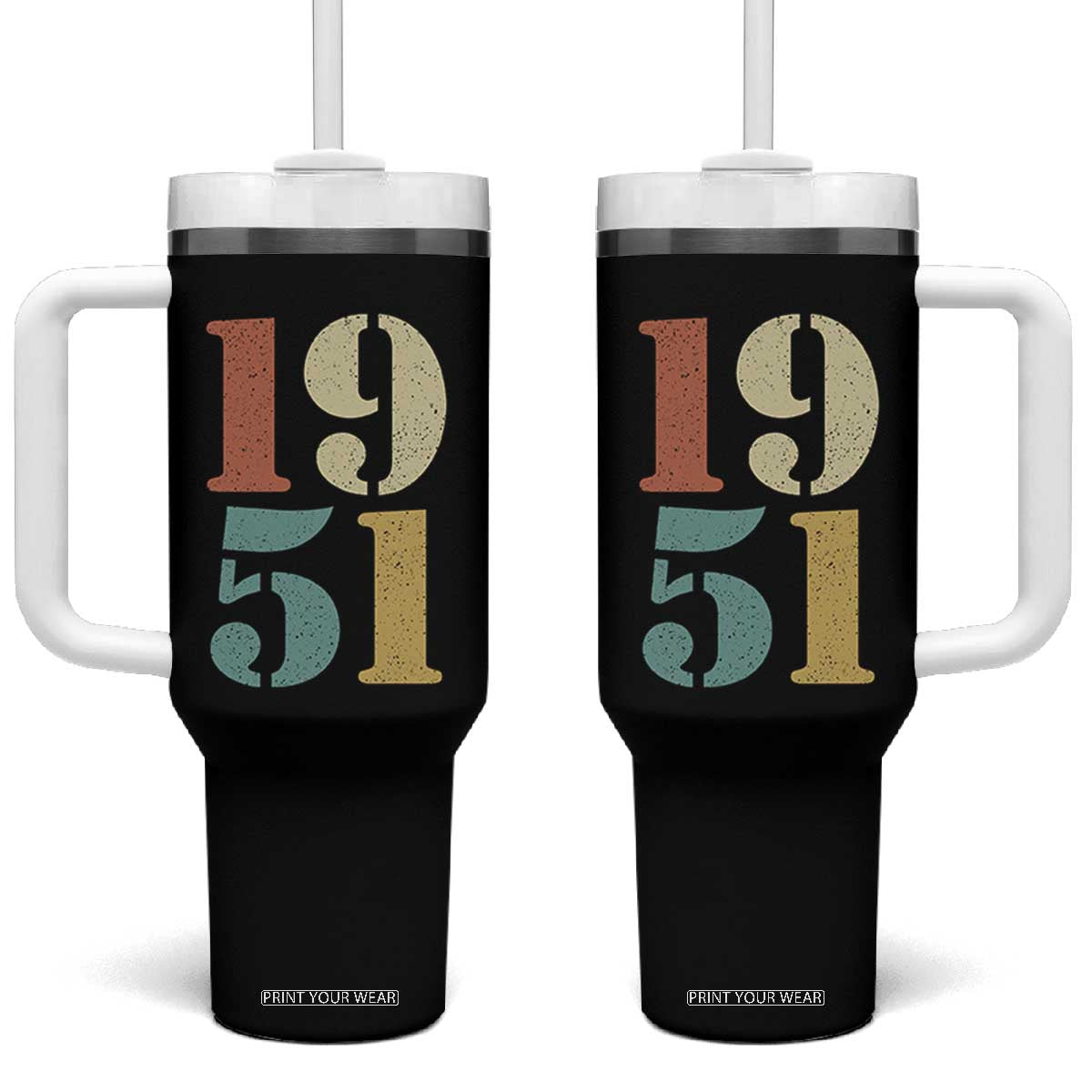 75th Birthday Tumbler With Handle Classic Retro 1951 70 Year Old Gifts TS10 One Size: 40 oz Black Print Your Wear