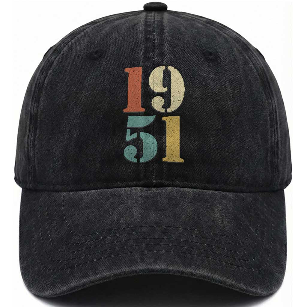 75th Birthday Washed Cotton Baseball Cap Classic Retro 1951 70 Year Old Gifts
