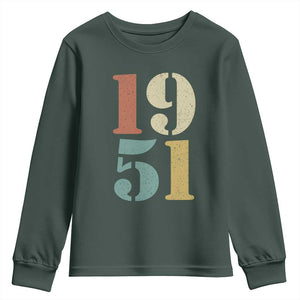 75th Birthday Youth Sweatshirt Classic Retro 1951 70 Year Old Gifts TS10 Dark Forest Green Print Your Wear