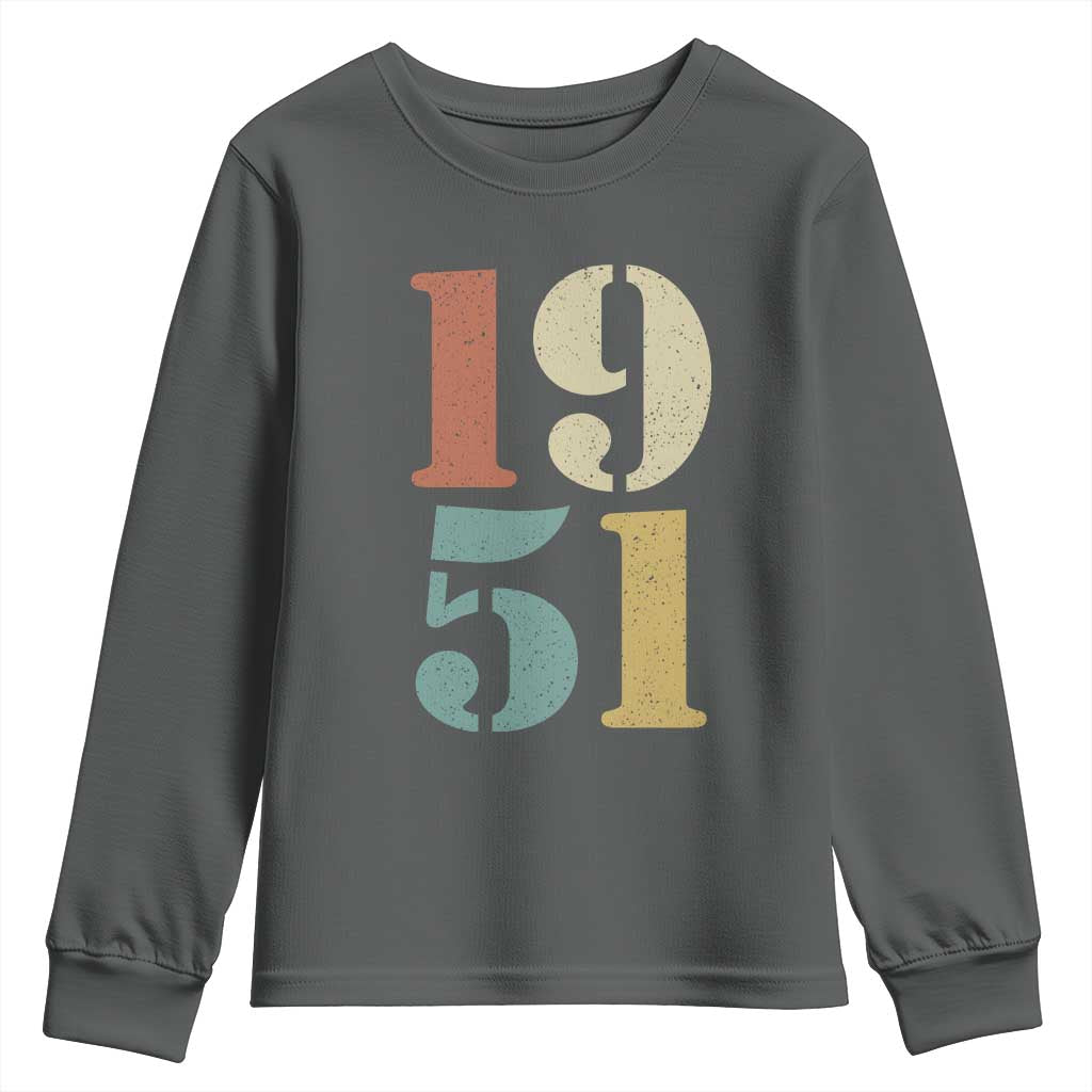 75th Birthday Youth Sweatshirt Classic Retro 1951 70 Year Old Gifts TS10 Dark Heather Print Your Wear