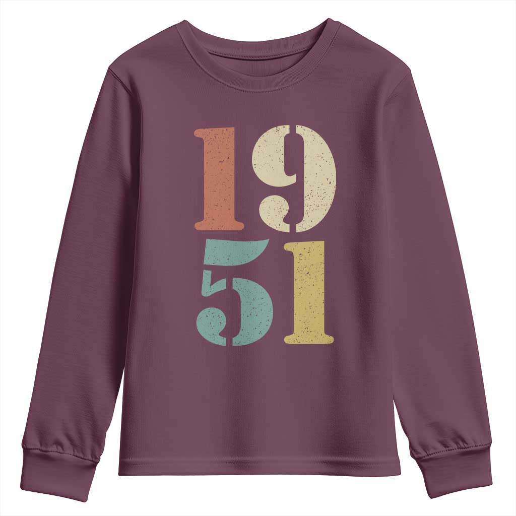 75th Birthday Youth Sweatshirt Classic Retro 1951 70 Year Old Gifts TS10 Maroon Print Your Wear