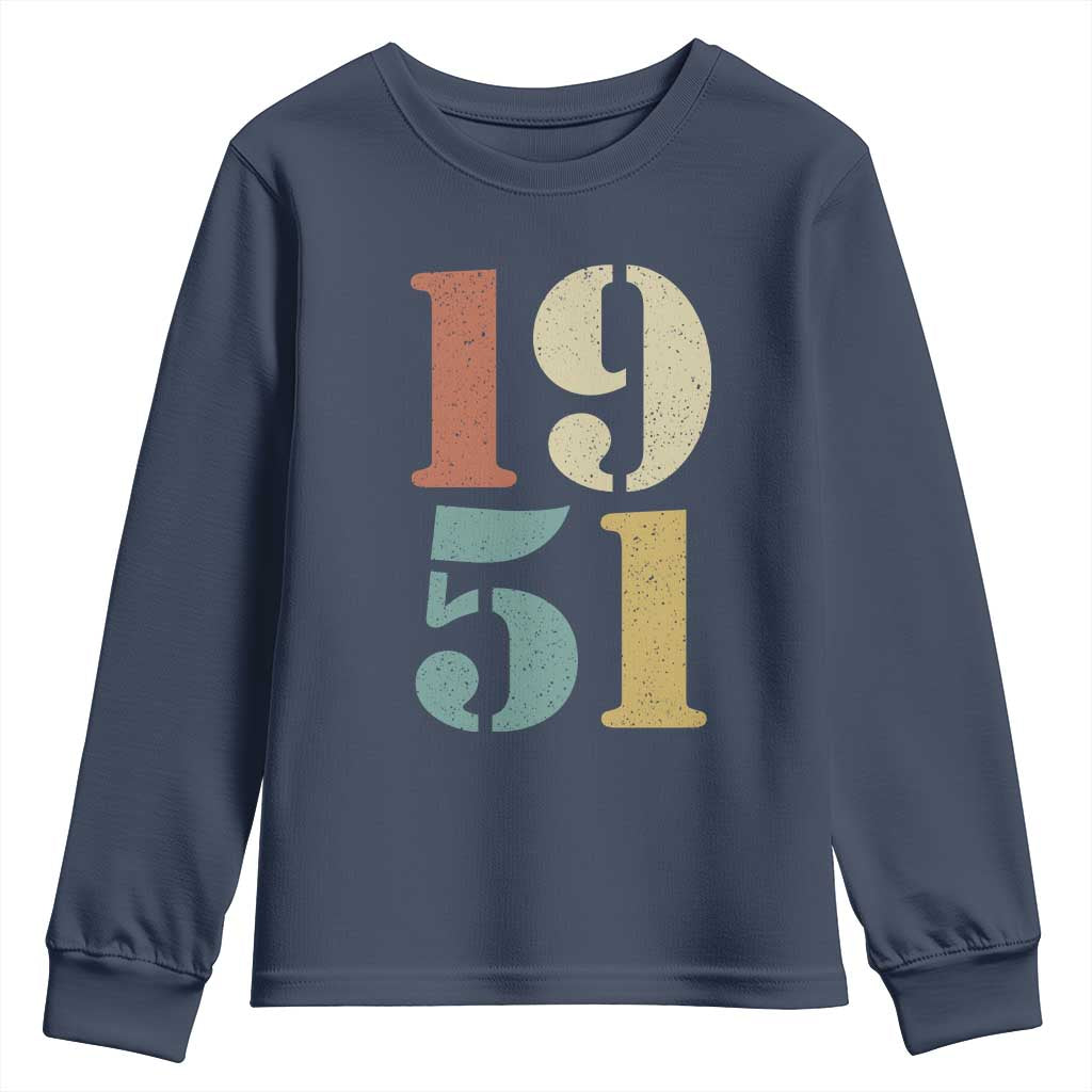 75th Birthday Youth Sweatshirt Classic Retro 1951 70 Year Old Gifts TS10 Navy Print Your Wear