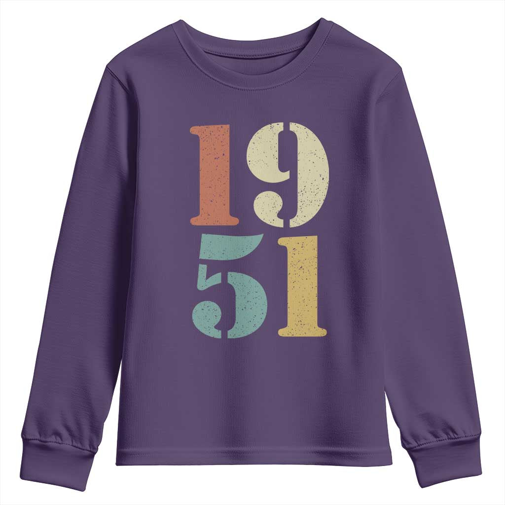 75th Birthday Youth Sweatshirt Classic Retro 1951 70 Year Old Gifts TS10 Purple Print Your Wear