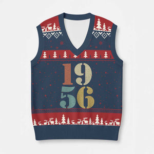 70th Birthday V-Neck Knit Sweater Vest Classic Retro 1956 70 Year Old Gifts TS10 Navy Red Print Your Wear