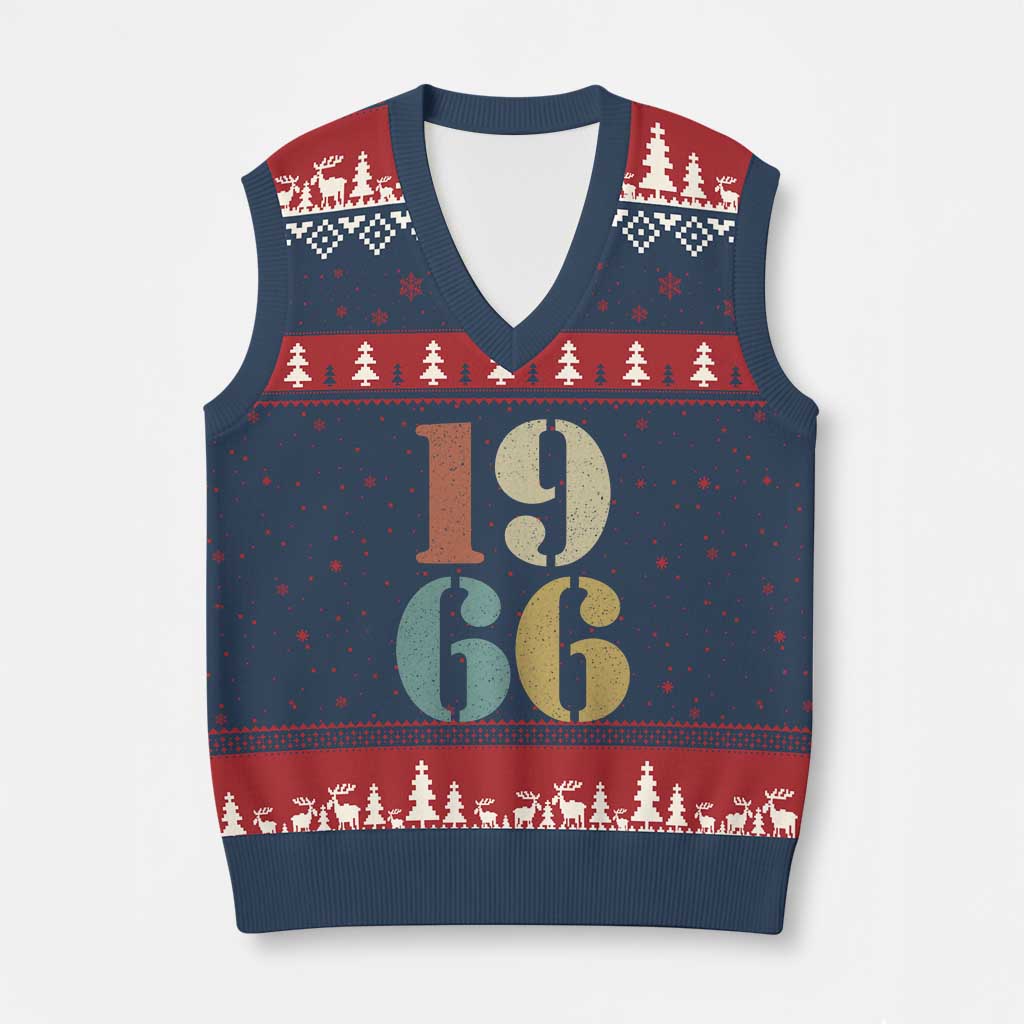 60th Birthday V-Neck Knit Sweater Vest Classic Retro 1966 60 Year Old Gifts TS10 Navy Red Print Your Wear