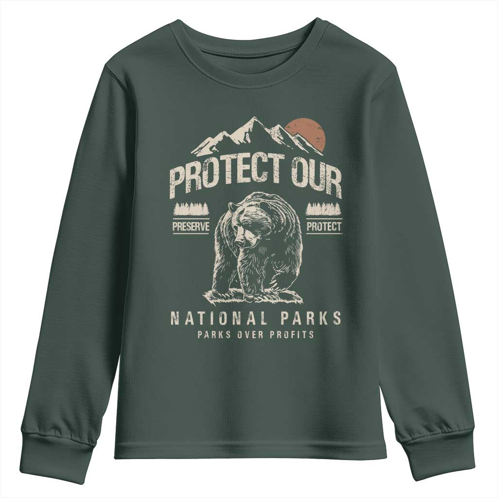 Protect Our National Parks Youth Sweatshirt TS10 Dark Forest Green Print Your Wear