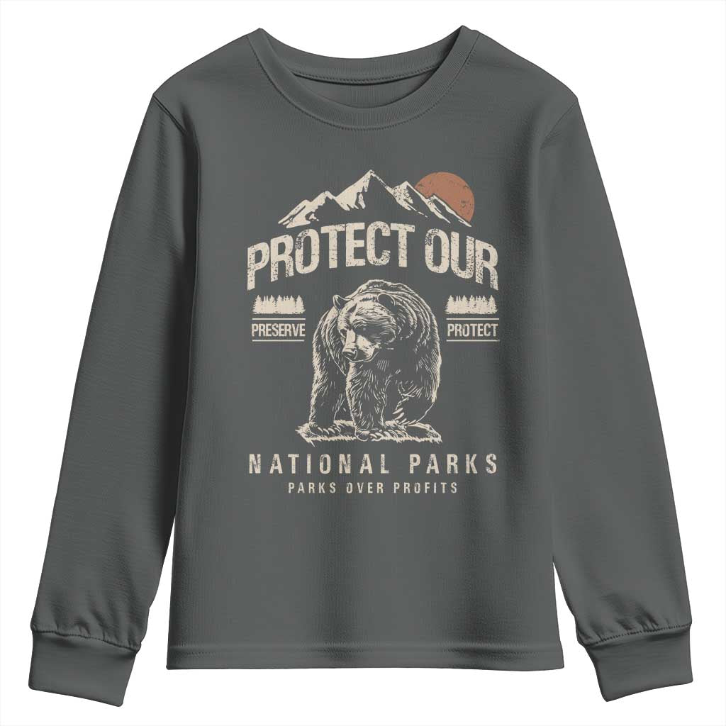Protect Our National Parks Youth Sweatshirt TS10 Dark Heather Print Your Wear
