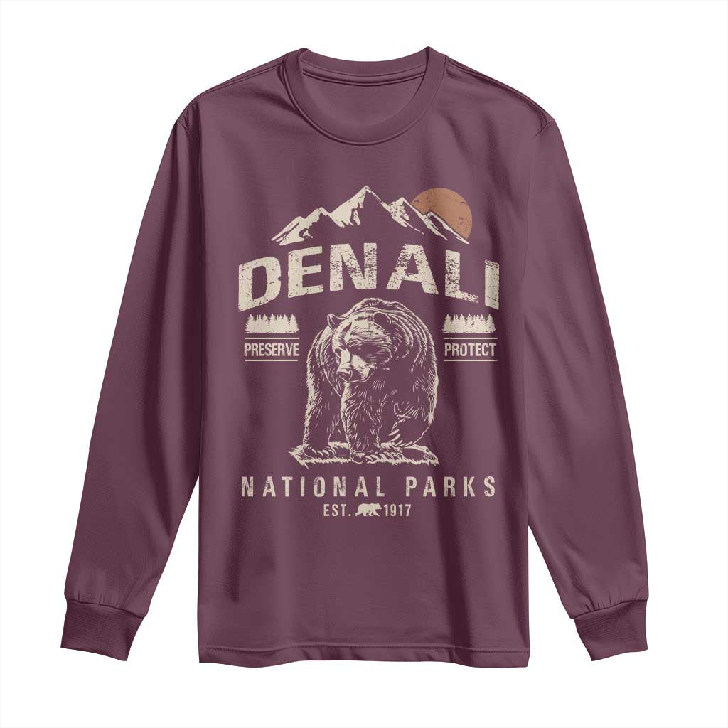 Denali National Park Long Sleeve Shirt Alaska Mountain Mountain Camping Hiking Mountaineering TS10 Maroon Print Your Wear