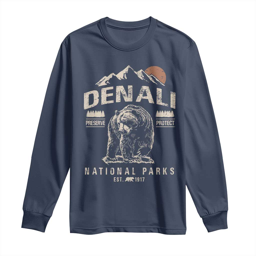 Denali National Park Long Sleeve Shirt Alaska Mountain Mountain Camping Hiking Mountaineering TS10 Navy Print Your Wear