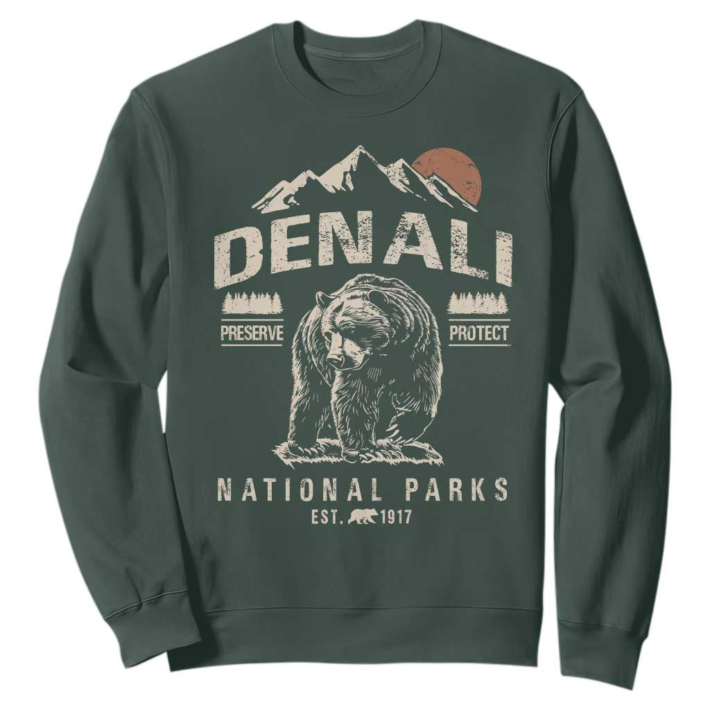 Denali National Park Sweatshirt Alaska Mountain Mountain Camping Hiking Mountaineering TS10 Dark Forest Green Print Your Wear