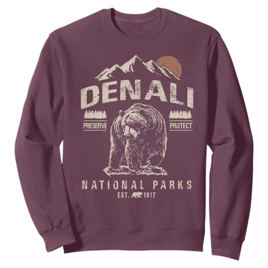 Denali National Park Sweatshirt Alaska Mountain Mountain Camping Hiking Mountaineering TS10 Maroon Print Your Wear