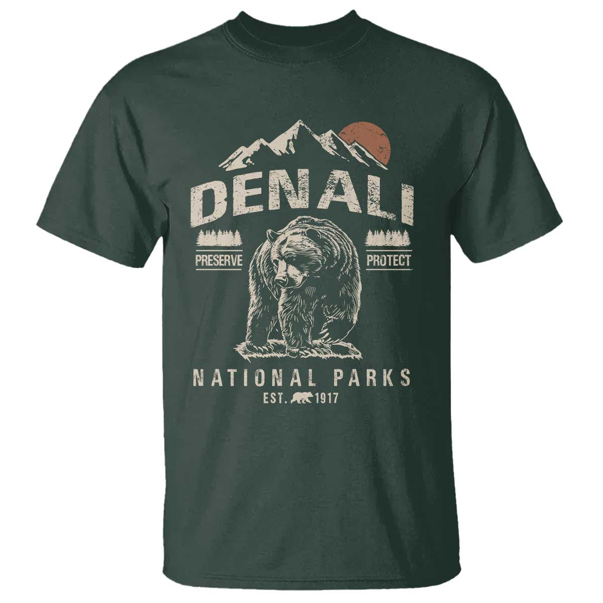 Denali National Park T Shirt Alaska Mountain Mountain Camping Hiking Mountaineering TS10 Dark Forest Green Print Your Wear
