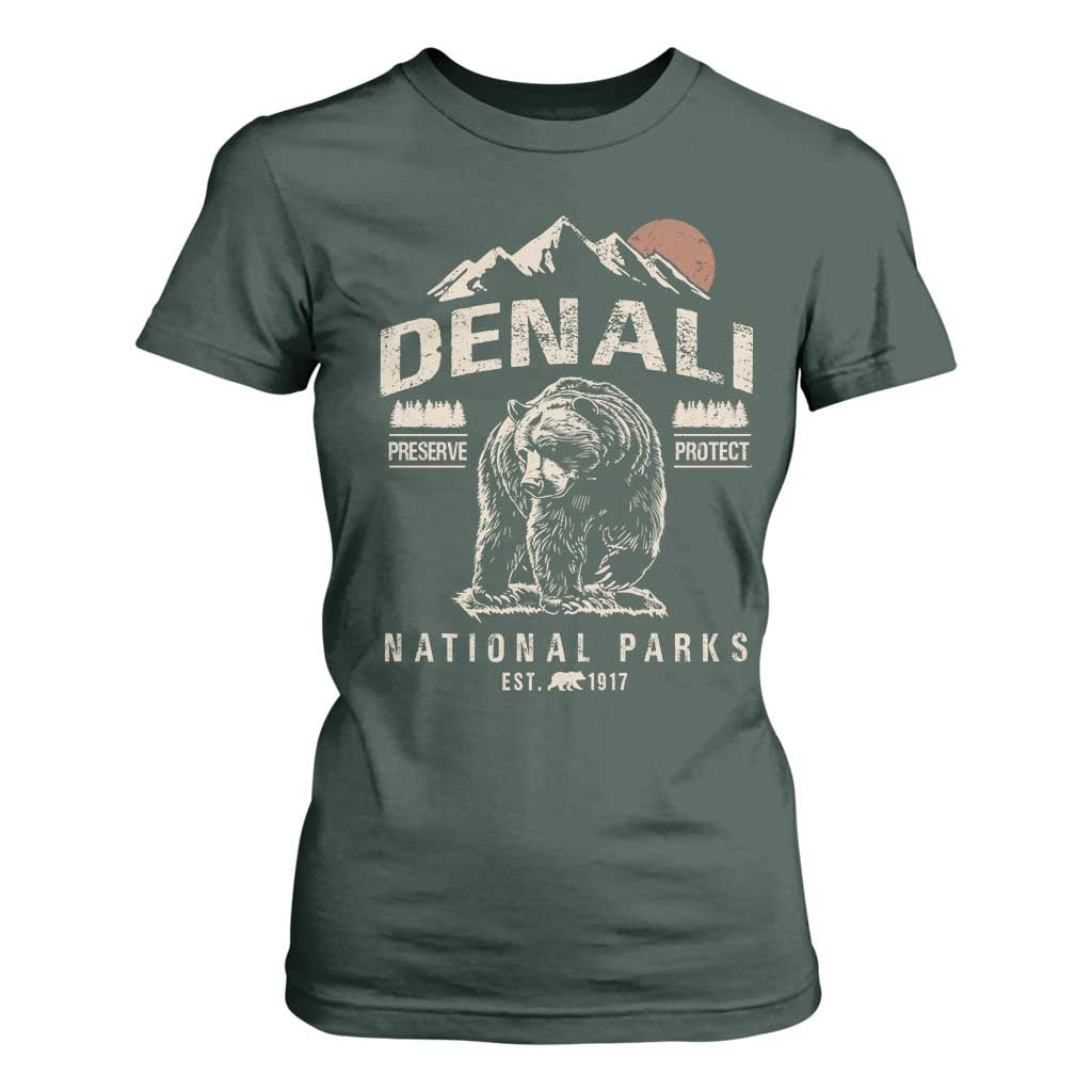 Denali National Park T Shirt For Women Alaska Mountain Mountain Camping Hiking Mountaineering TS10 Dark Forest Green Print Your Wear