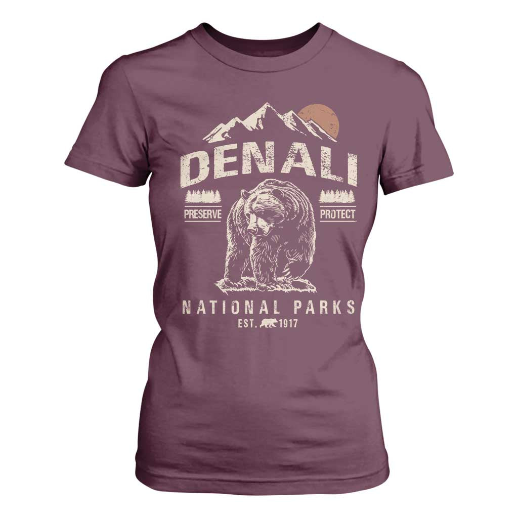 Denali National Park T Shirt For Women Alaska Mountain Mountain Camping Hiking Mountaineering TS10 Maroon Print Your Wear