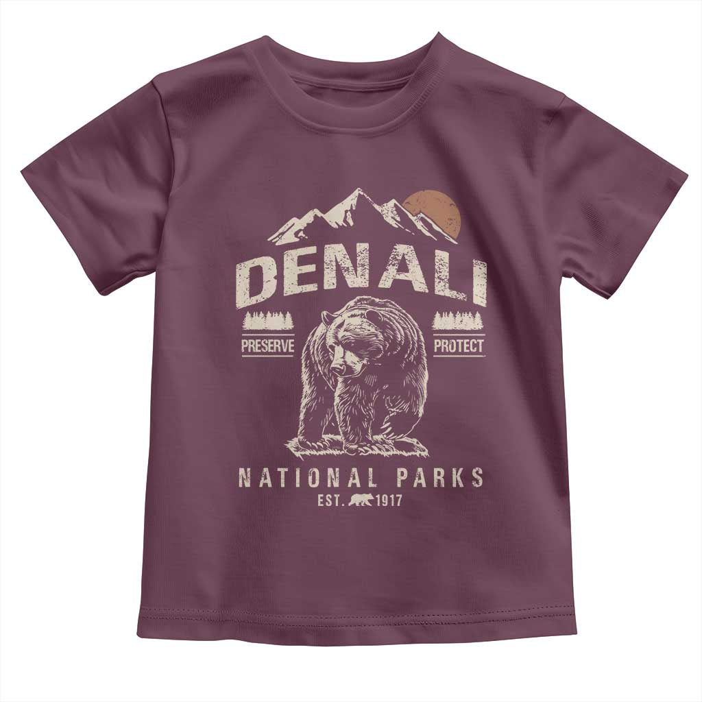 Denali National Park Toddler T Shirt Alaska Mountain Mountain Camping Hiking Mountaineering TS10 Maroon Print Your Wear