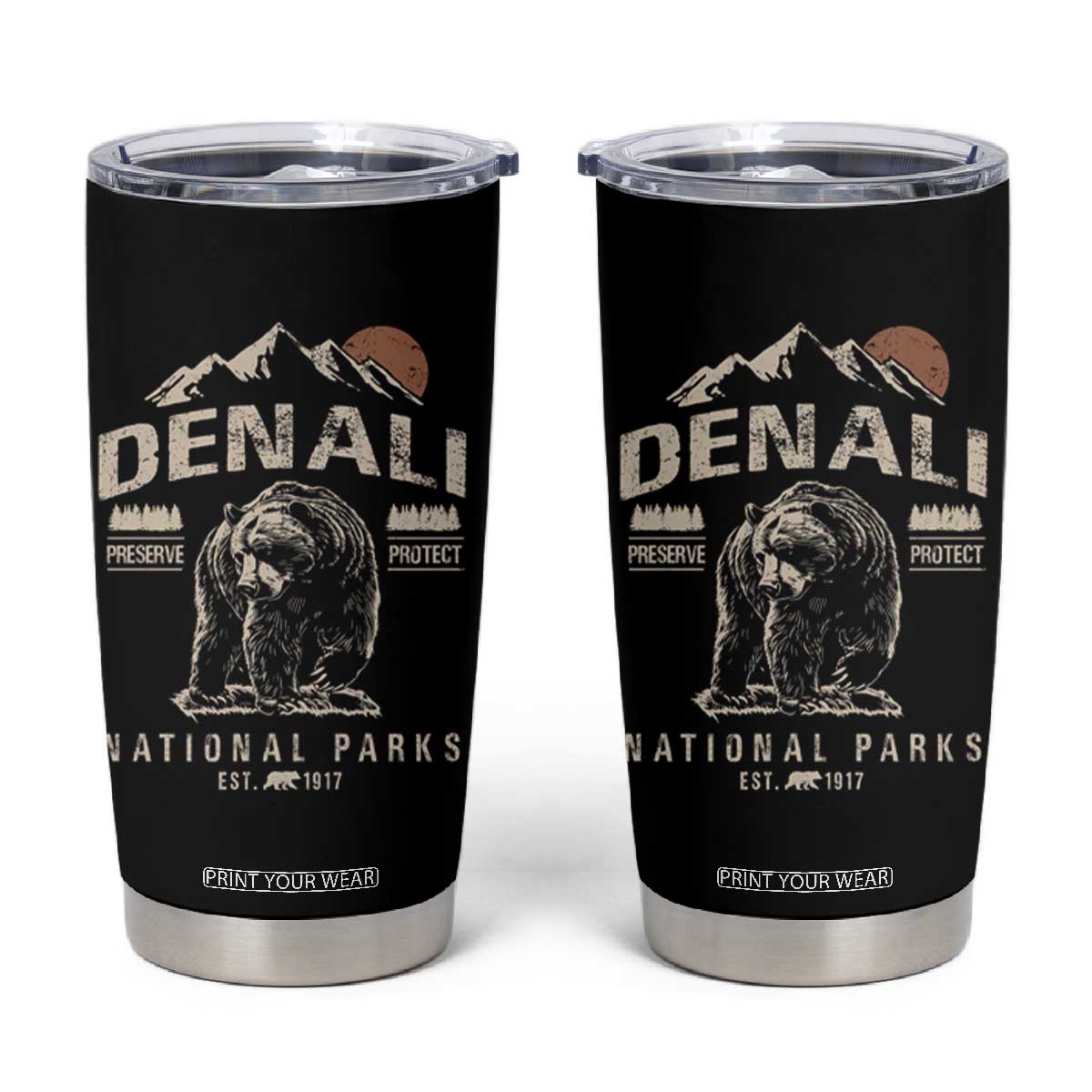 Denali National Park Tumbler Cup Alaska Mountain Mountain Camping Hiking Mountaineering TS10 Black Print Your Wear