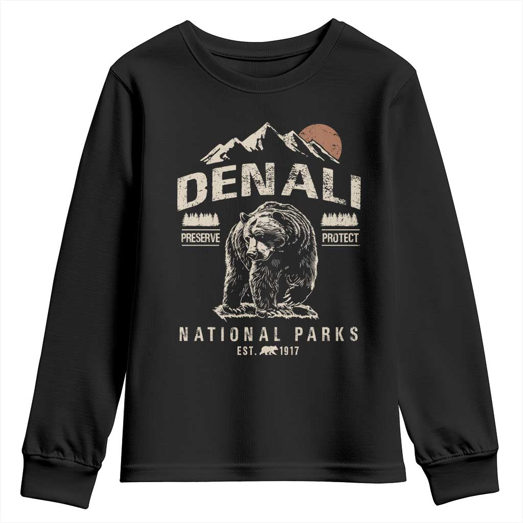 Denali National Park Youth Sweatshirt Alaska Mountain Mountain Camping Hiking Mountaineering TS10 Black Print Your Wear