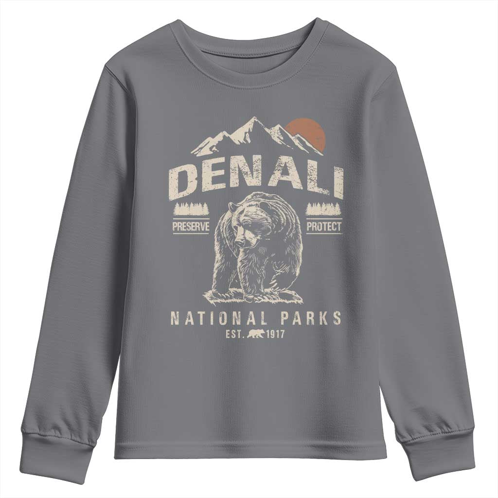 Denali National Park Youth Sweatshirt Alaska Mountain Mountain Camping Hiking Mountaineering TS10 Charcoal Print Your Wear