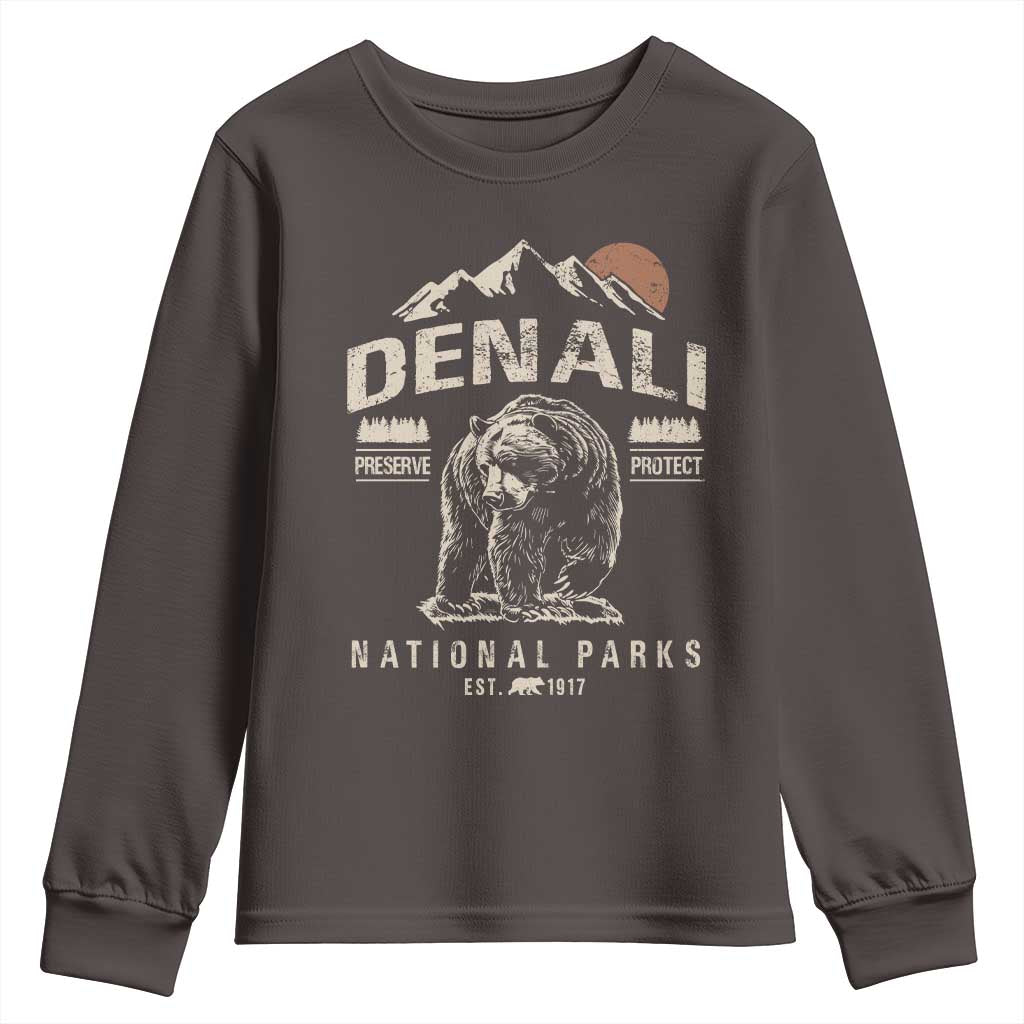 Denali National Park Youth Sweatshirt Alaska Mountain Mountain Camping Hiking Mountaineering TS10 Dark Chocolate Print Your Wear