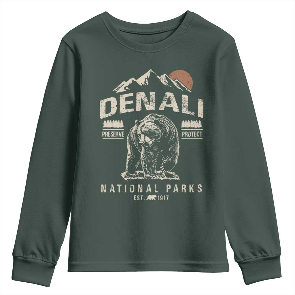 Denali National Park Youth Sweatshirt Alaska Mountain Mountain Camping Hiking Mountaineering TS10 Dark Forest Green Print Your Wear
