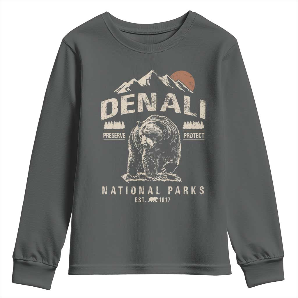 Denali National Park Youth Sweatshirt Alaska Mountain Mountain Camping Hiking Mountaineering TS10 Dark Heather Print Your Wear