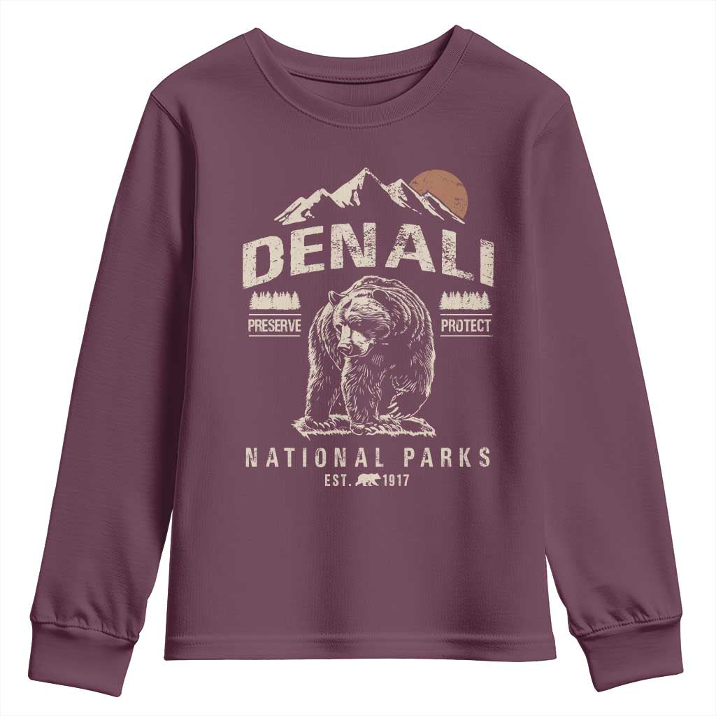 Denali National Park Youth Sweatshirt Alaska Mountain Mountain Camping Hiking Mountaineering TS10 Maroon Print Your Wear