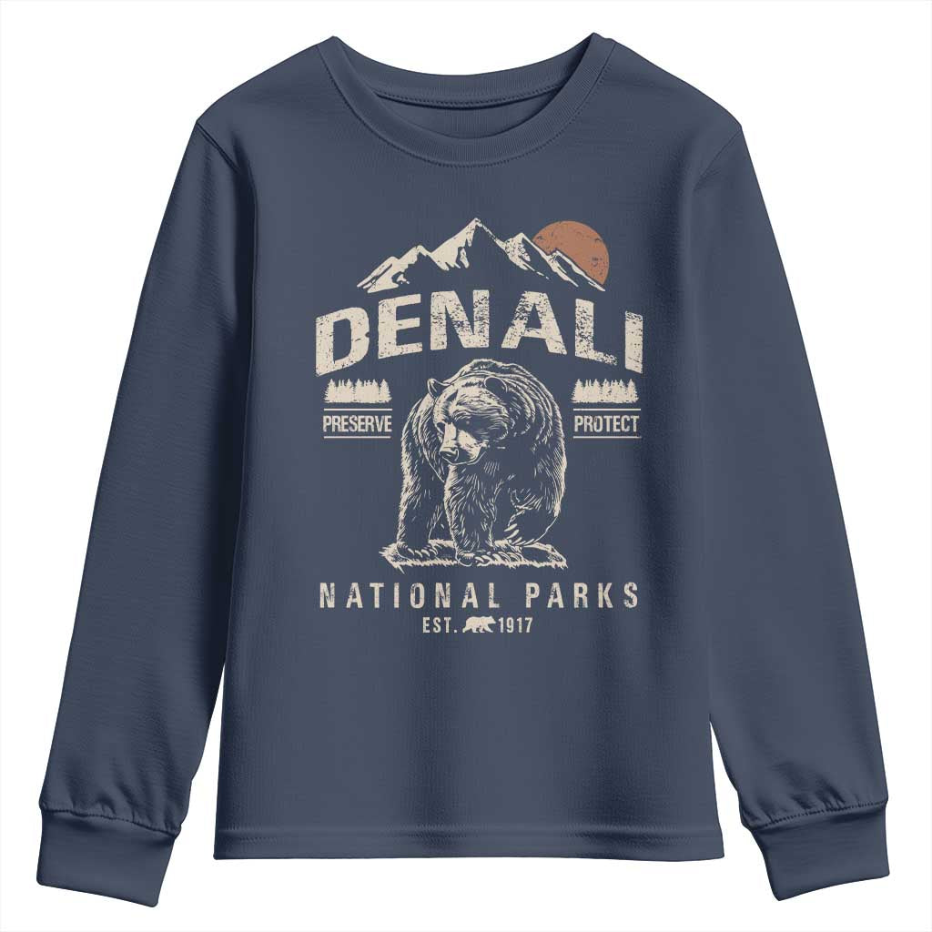 Denali National Park Youth Sweatshirt Alaska Mountain Mountain Camping Hiking Mountaineering TS10 Navy Print Your Wear