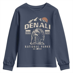Denali National Park Youth Sweatshirt Alaska Mountain Mountain Camping Hiking Mountaineering TS10 Navy Print Your Wear