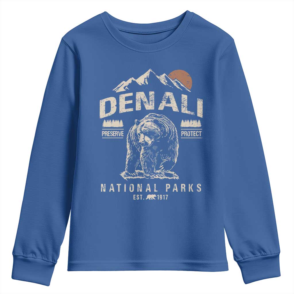 Denali National Park Youth Sweatshirt Alaska Mountain Mountain Camping Hiking Mountaineering TS10 Royal Blue Print Your Wear
