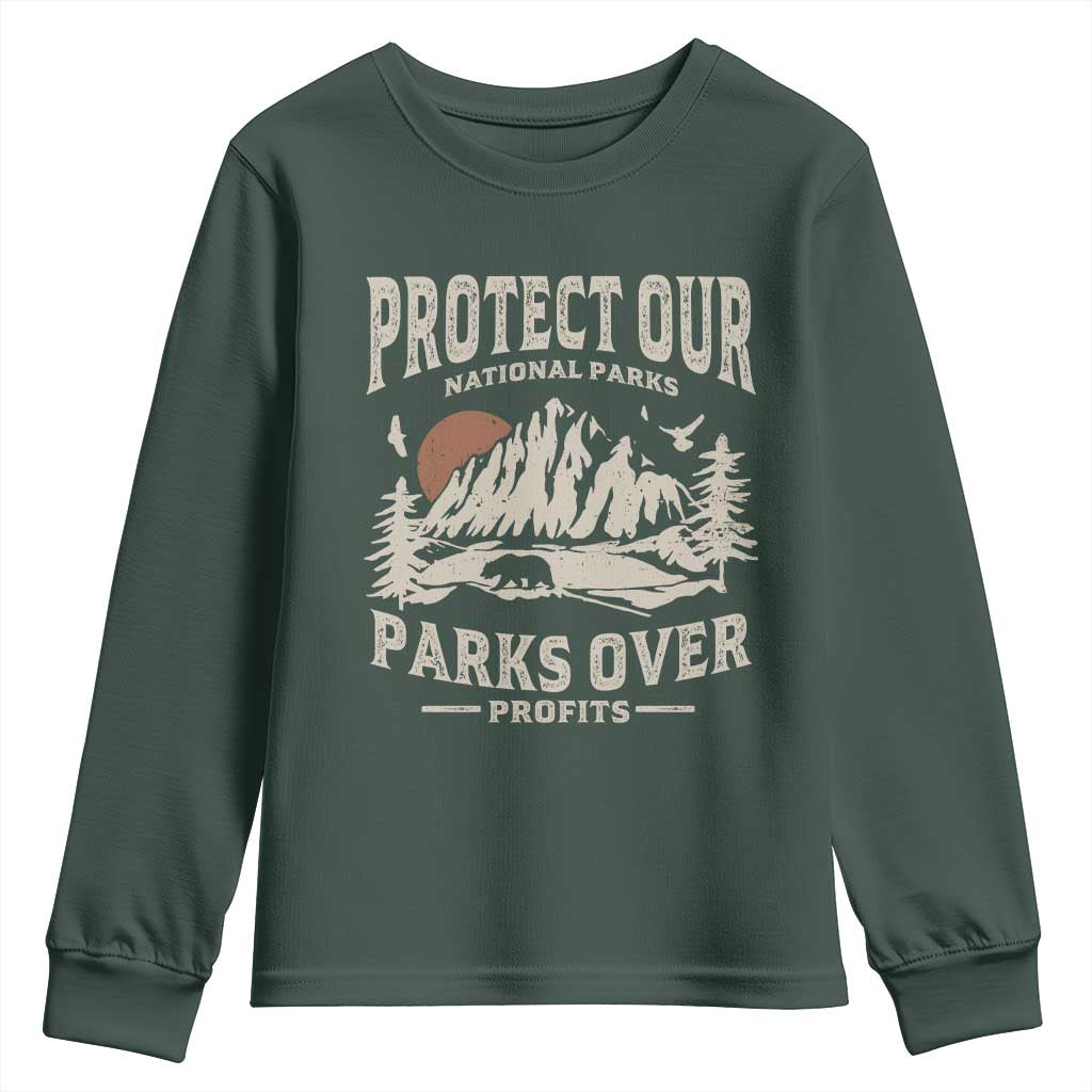Protect Our National Parks Youth Sweatshirt Camping Hiking TS10 Dark Forest Green Print Your Wear