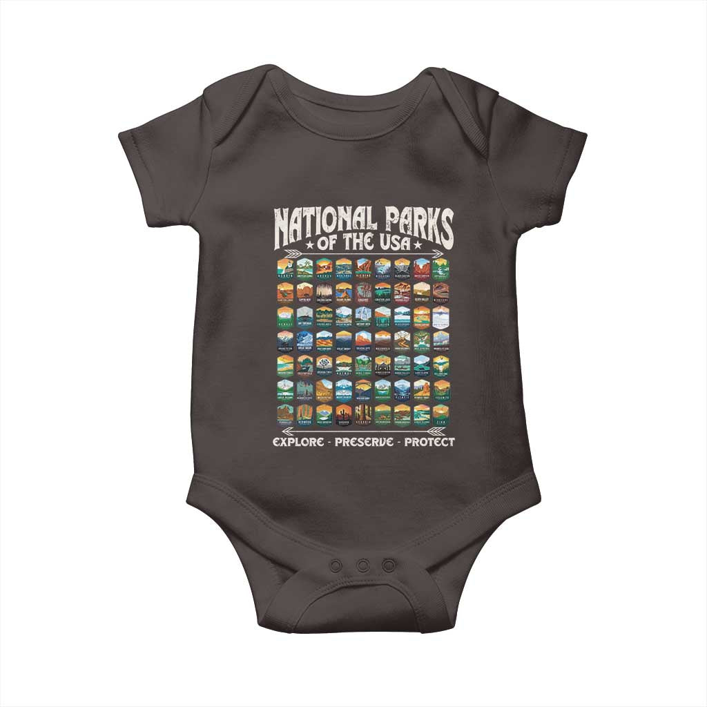 Protect Our National Parks Baby Onesie 63 Parks Over Profits Camping Hiking Sunrise Pine Tree TS10 Dark Chocolate Print Your Wear