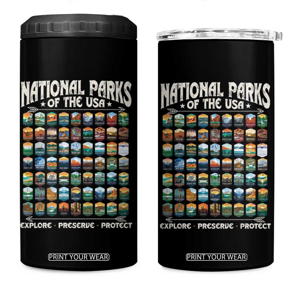 Protect Our National Parks 4 in 1 Can Cooler Tumbler 63 Parks Over Profits Camping Hiking Sunrise Pine Tree TS10 One Size: 16 oz Black Print Your Wear