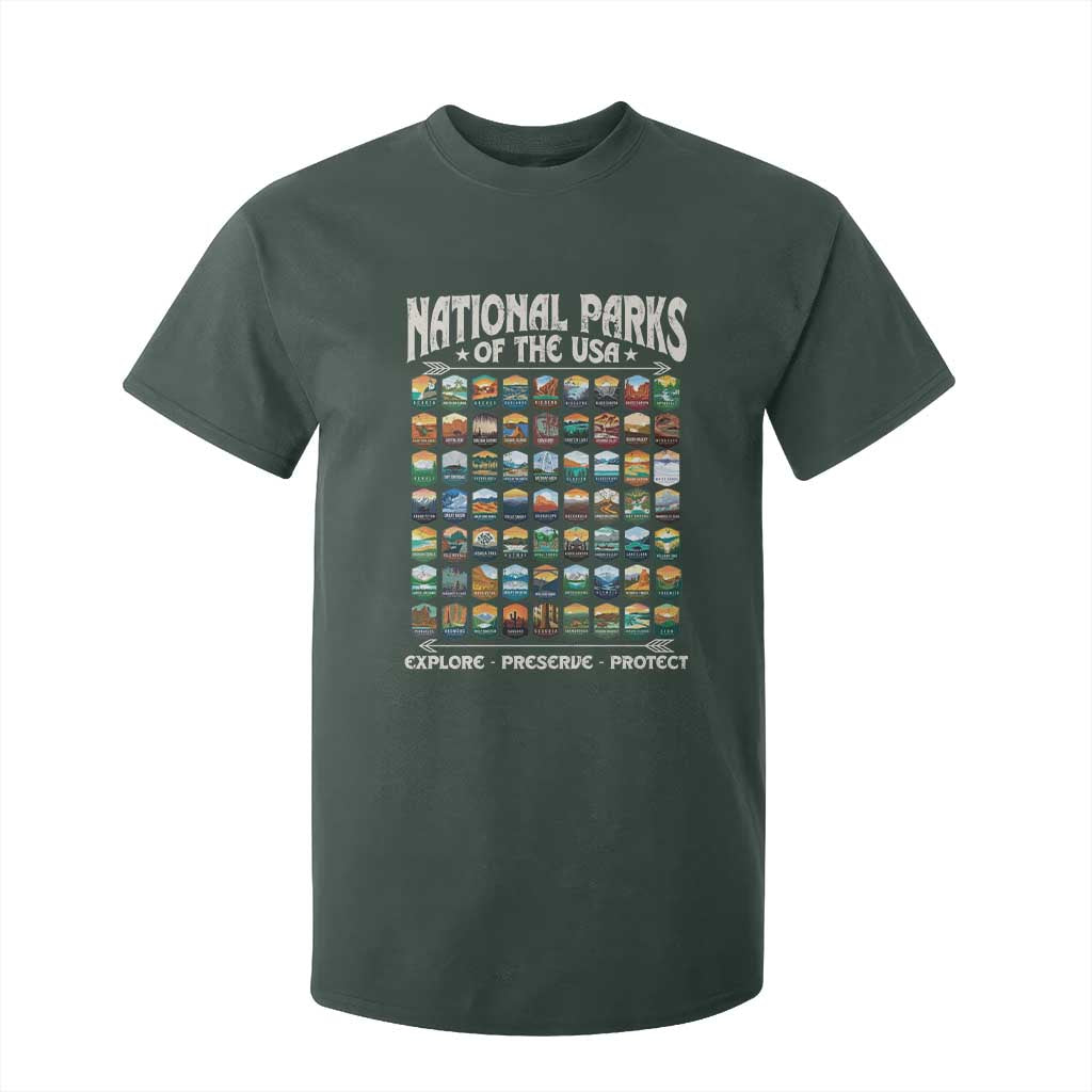 Protect Our National Parks T Shirt For Kid 63 Parks Over Profits Camping Hiking Sunrise Pine Tree TS10 Dark Forest Green Print Your Wear